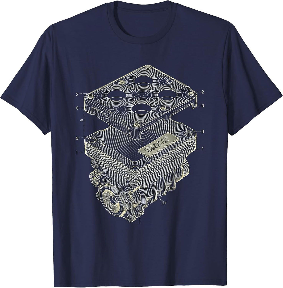 Men's I Still Play With Engine Blocks Funny Mechanic Garage Motor T-Shirt - Navy Blue