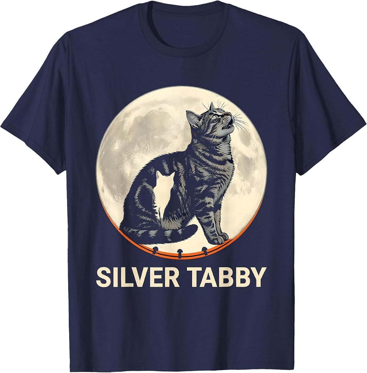 Men's Silver Tabby Howling at Moon 90's Retro Cat Owner Fantasy T-Shirt - Navy Blue