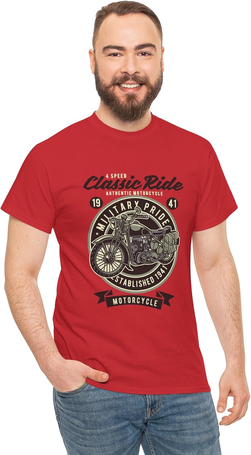 GANDAR® Classic Ride T-Shirt Unisex Motorcycle Graphic Tee Cute Vintage Biker Casual Outfit Apparel Gift - Red