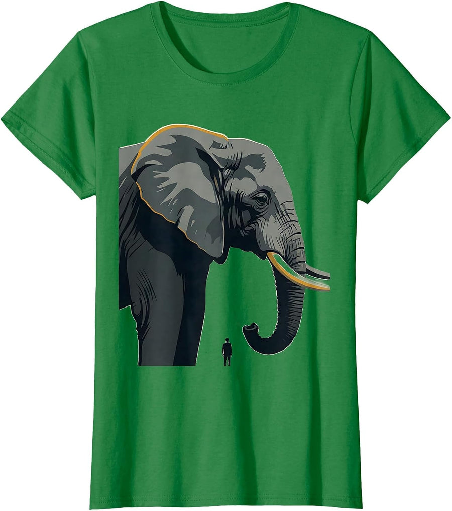 Women's Elephant Shoulder Editorial Conceptual Animal Lover Gift T-Shirt - Kelly Green