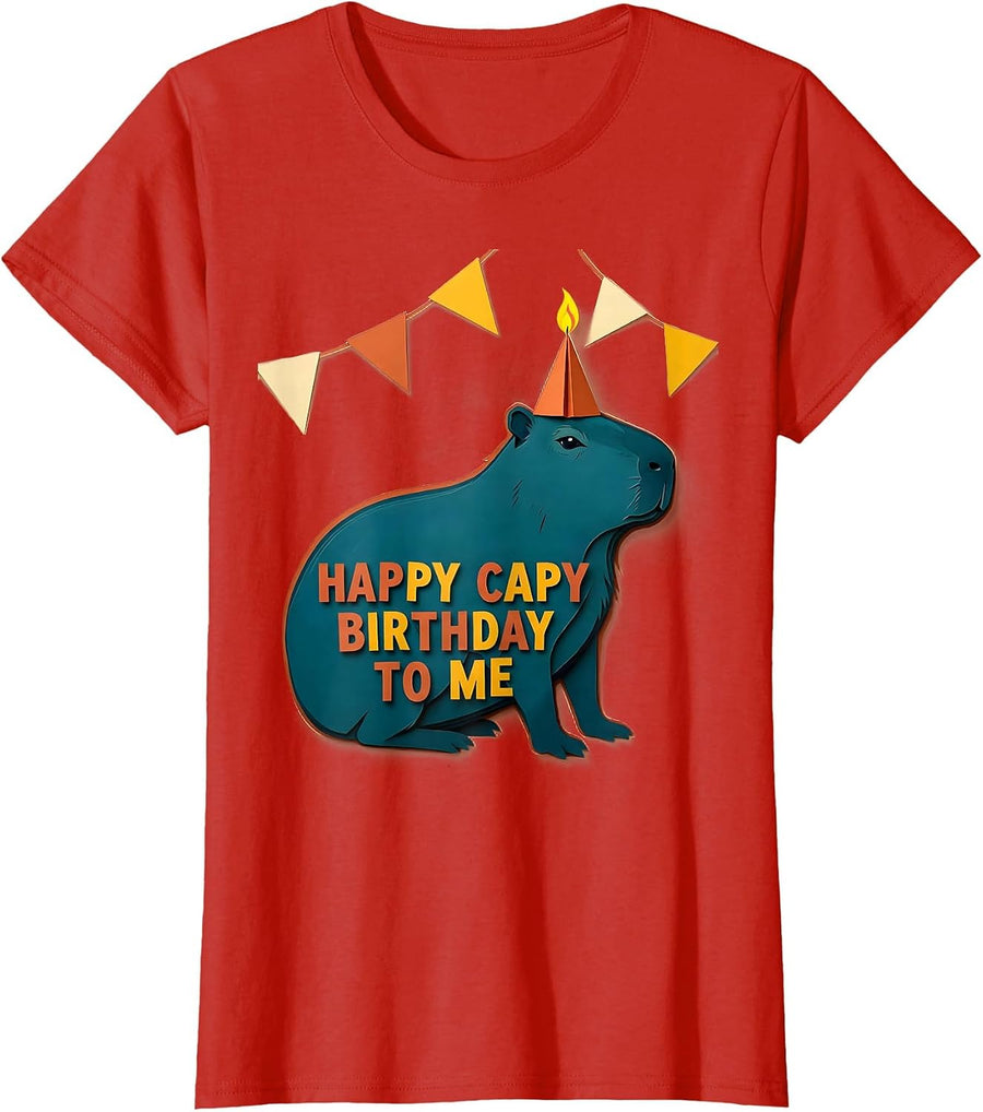 Women's Happy Capy Birthday To Me Playful Kids Party Humor Capybara T-Shirt - Red