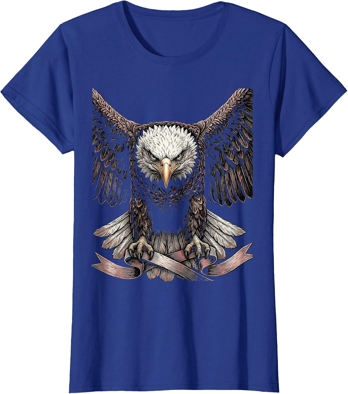 Women's Bald Eagle Pink Ribbon Breast Cancer Awareness T-Shirt - Royal Blue