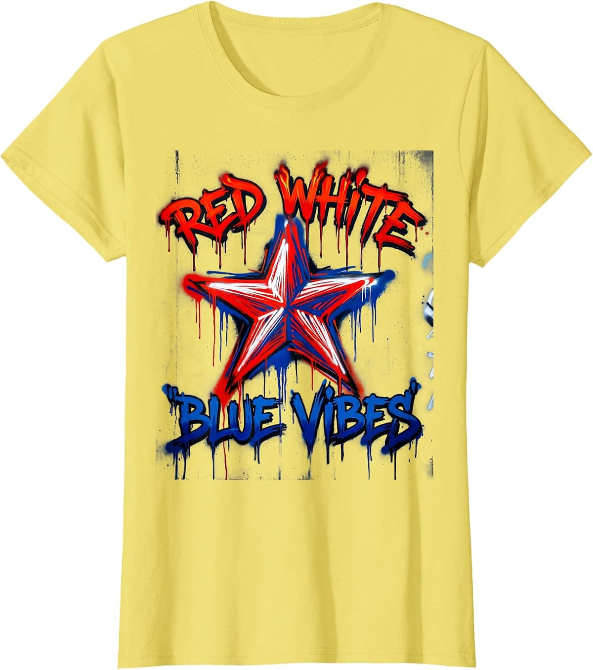 Women's Red White Blue Vibes Patriotic Design T-Shirt - Lemon Yellow