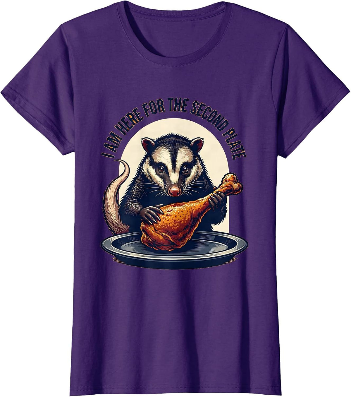 Women's I Am Here For The Second Plate Funny Opossum Thanksgiving T-Shirt - Purple