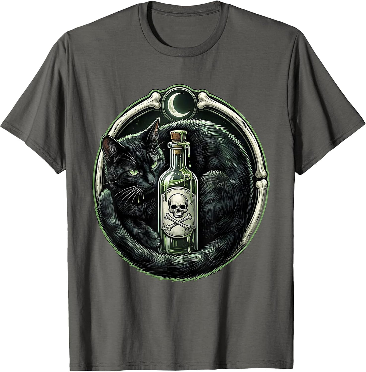 Halloween Nurse Black Cat Medicine Bottle Graphic T-Shirt - Asphalt Grey