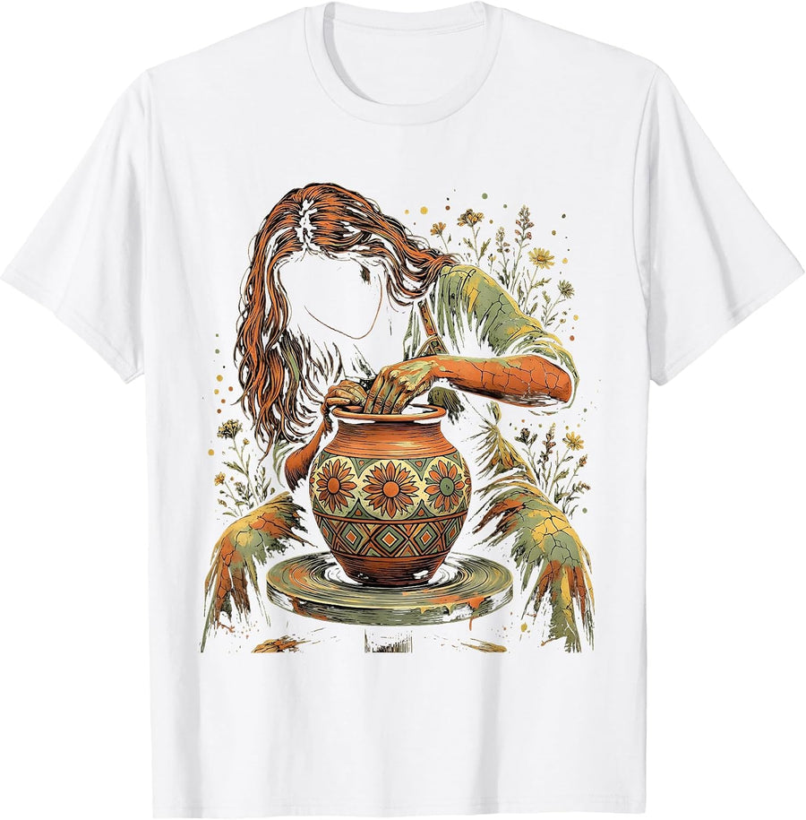 Men's Mexican Girl Painting Talavera Pottery Art Design T-Shirt - White