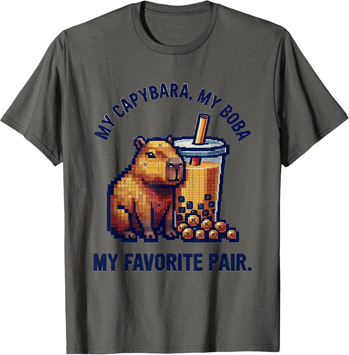 My Capybara My Boba My Favorite Pair Cute Kawaii Anime T-Shirt - Asphalt Grey
