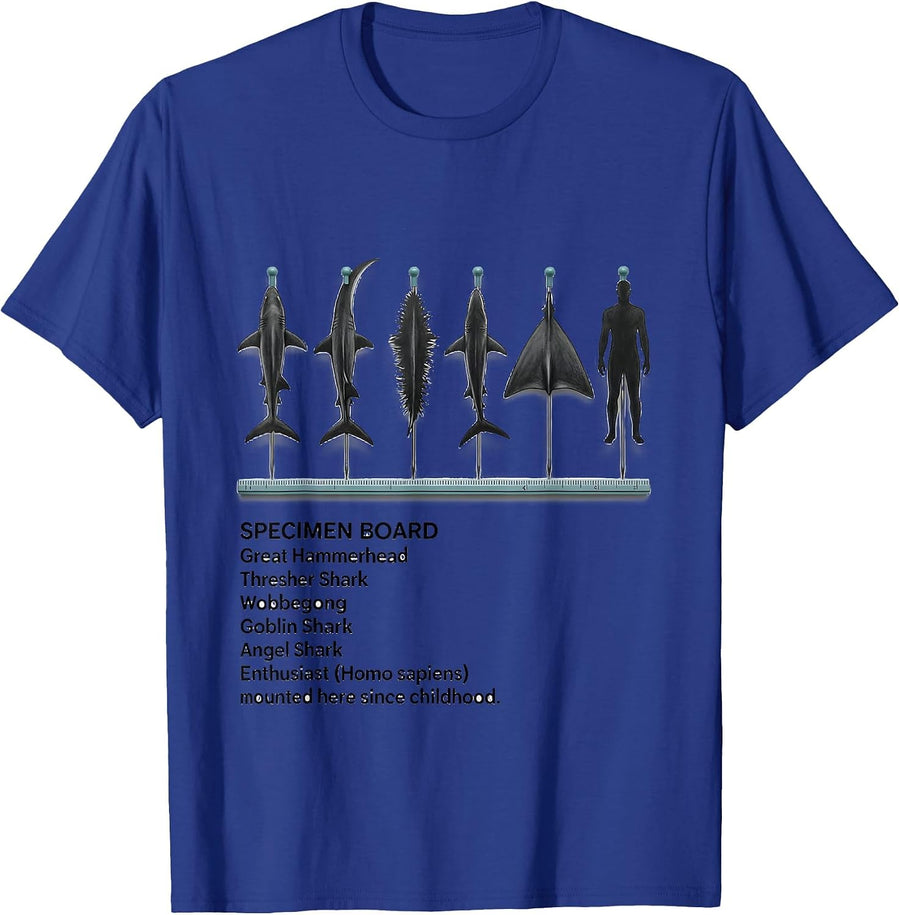 SPECIMEN BOARD Great Hammerhead Thresher Shark Enthusiast T-Shirt - Royal Blue