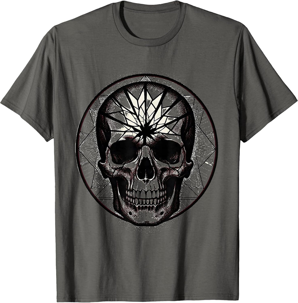 Skull Cracked Stained Glass Goth Art Design T-Shirt - Asphalt Grey