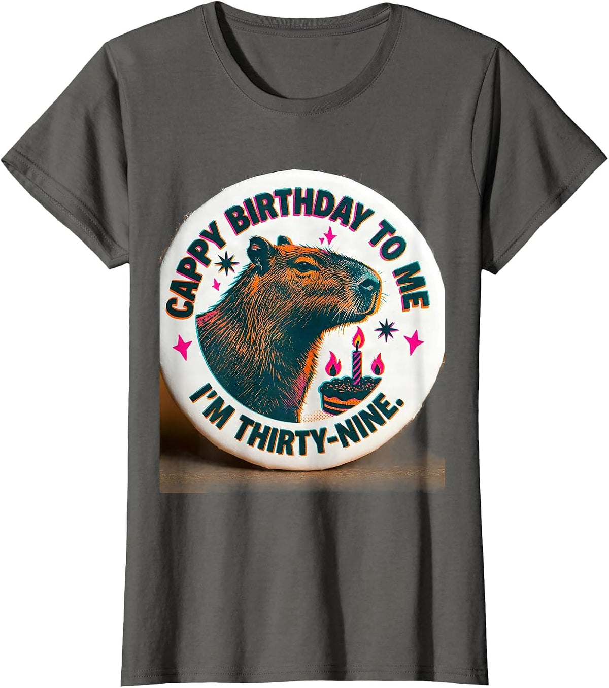 Women's Cappy Birthday To Me I'm Thirty-Nine Cute Capybara Kawaii T-Shirt - Asphalt Grey