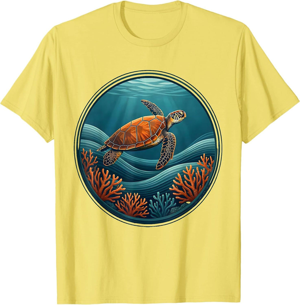 Men's Mexico Sea Turtle Coral Reef Ocean Illustration T-Shirt - Lemon Yellow