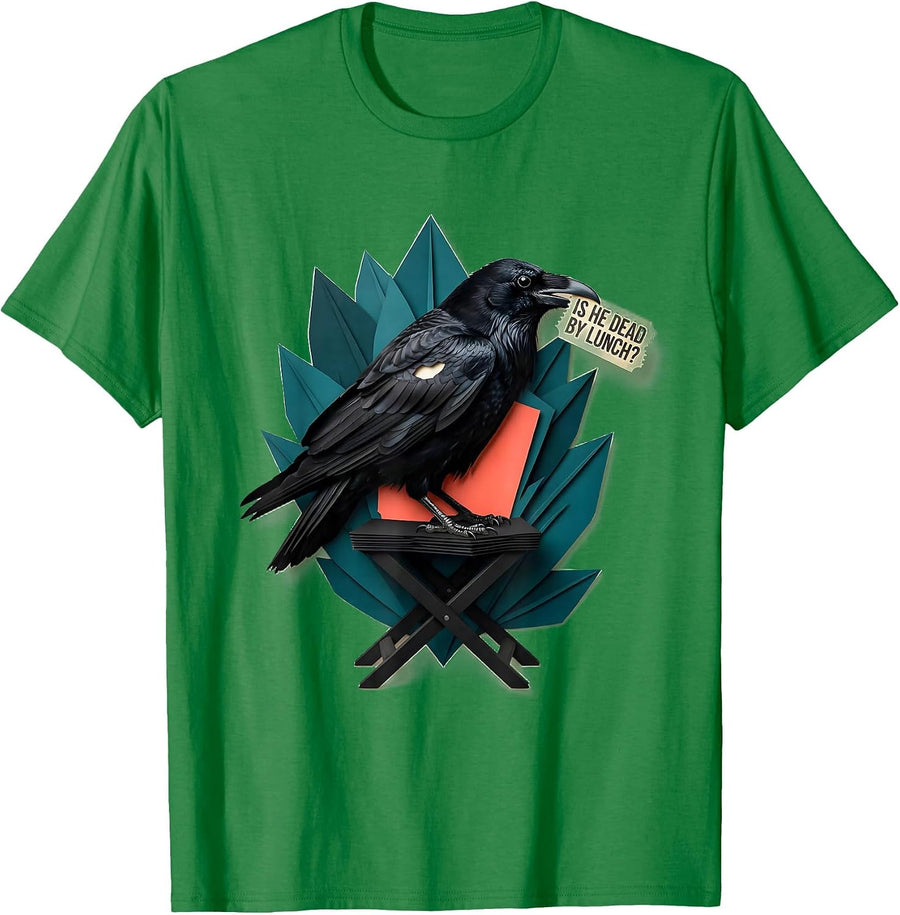 Men's Is He Dead By Lunch Dark Humor Gothic Raven Crow Animal T-Shirt - Kelly Green