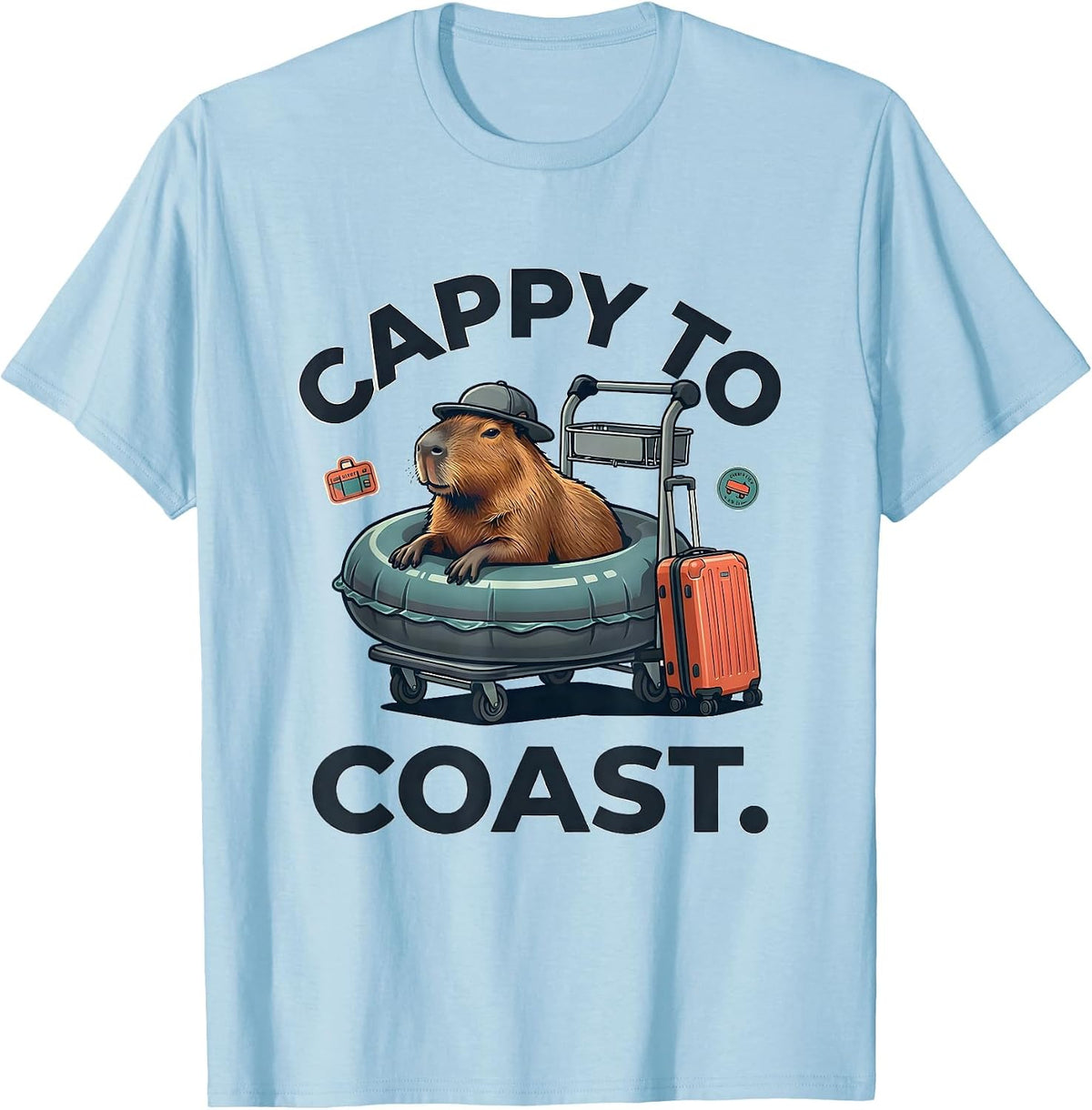 Men's Cappy To Coast Funny Capybara Animal Meme Humor T-Shirt - Baby Blue
