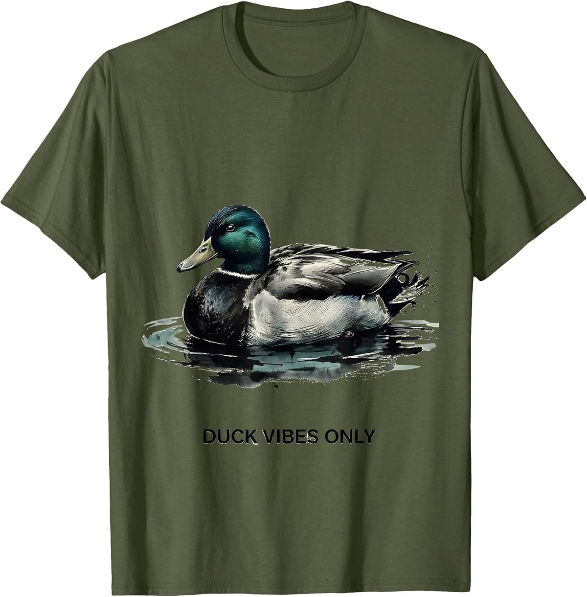 Duck Vibes Only Funny Duck Lover Design T-Shirt - Olive Green