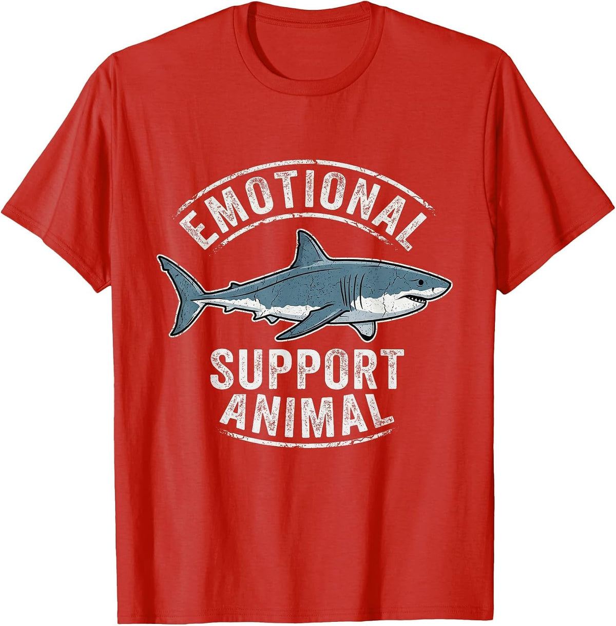 Emotional Animal White Shark Funny Vintage Great Support T-Shirt - Red