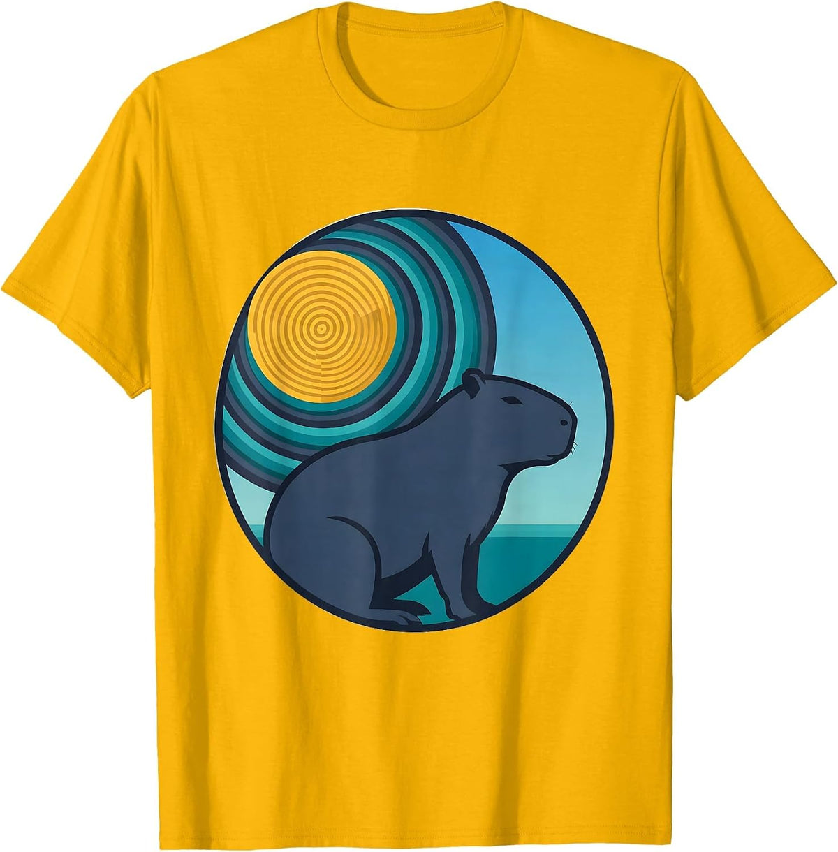 Capybara Starry Night Van Gogh Parody Animal Lover T-Shirt - Golden Yellow