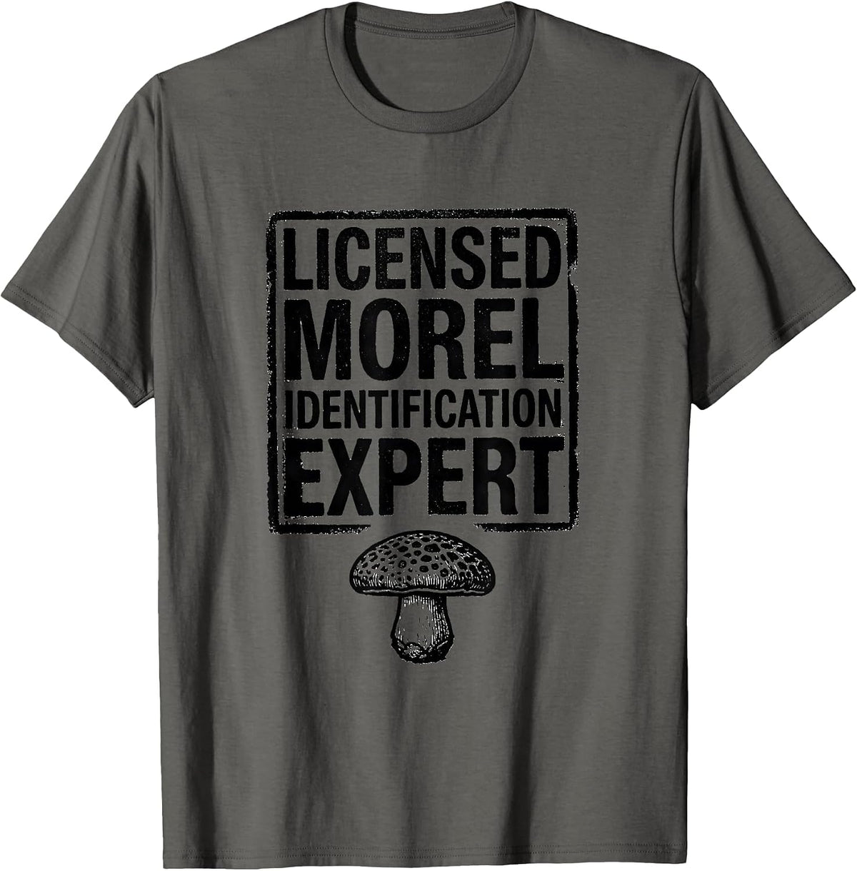Licensed Morel Identification Expert Funny Mushroom Forager T-Shirt - Asphalt Grey