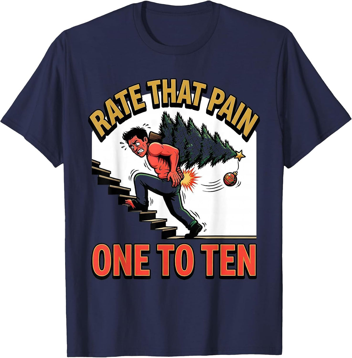 Men's Rate That Pain One To Ten Funny Physical Therapist Christmas T-Shirt - Navy Blue