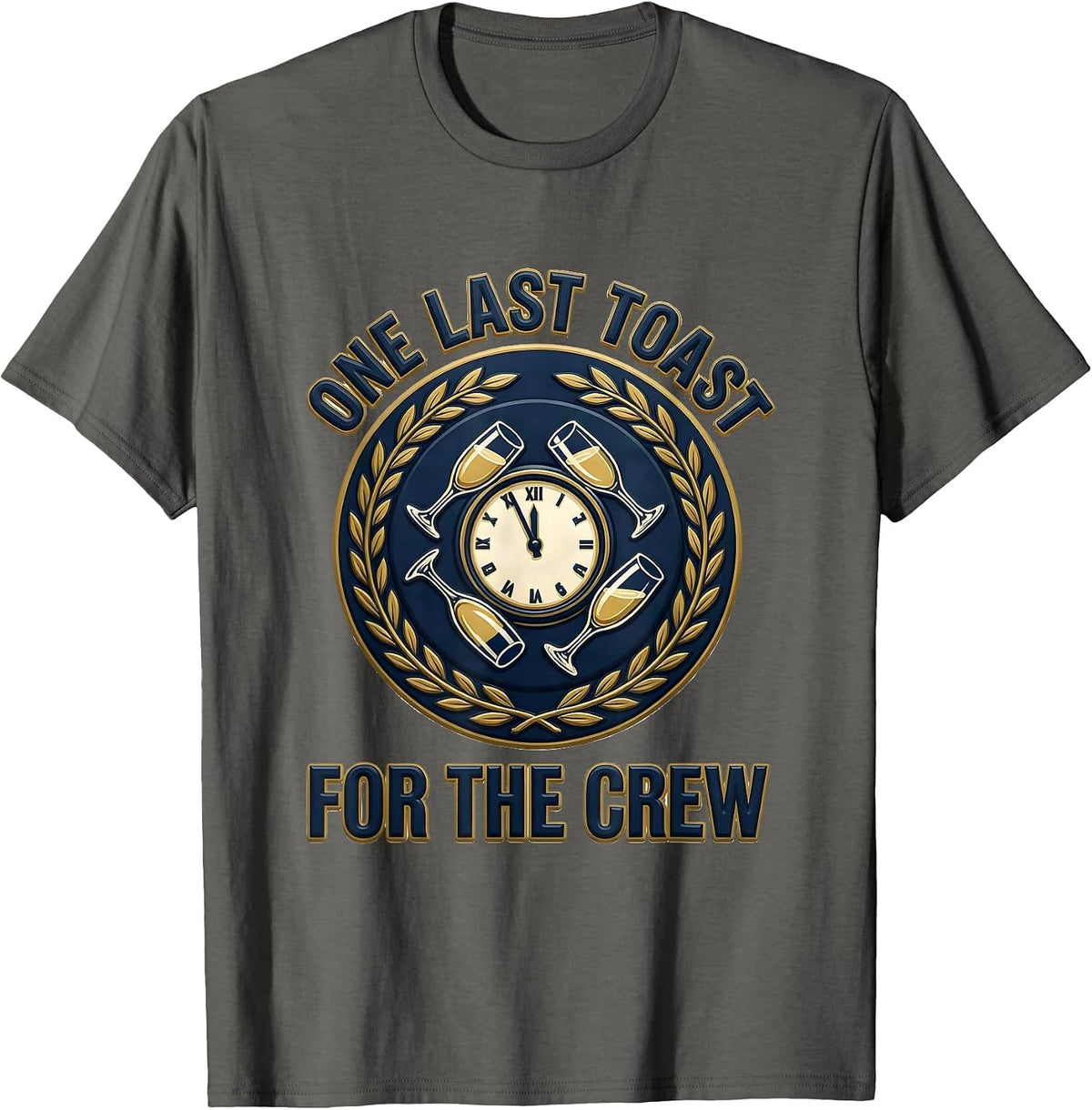 One Last Toast For The Crew Retro Emblem Party Novelty T-Shirt - Asphalt Grey