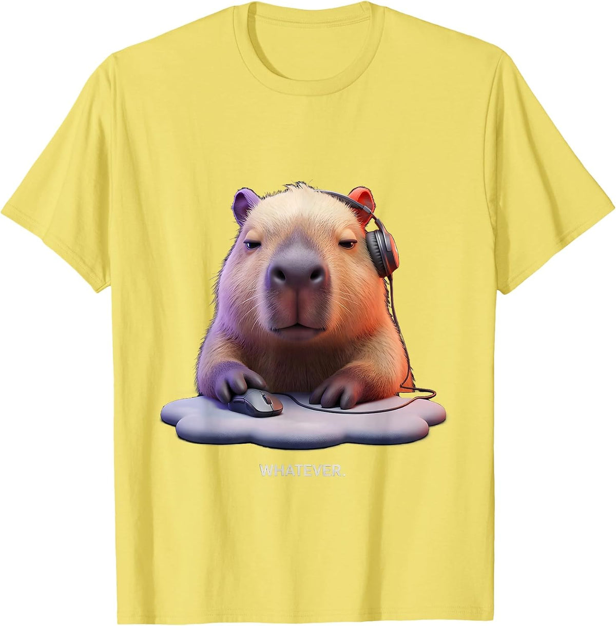 Men's Whatever Cute Kawaii Capybara Gamer Meme Humor T-Shirt - Lemon Yellow