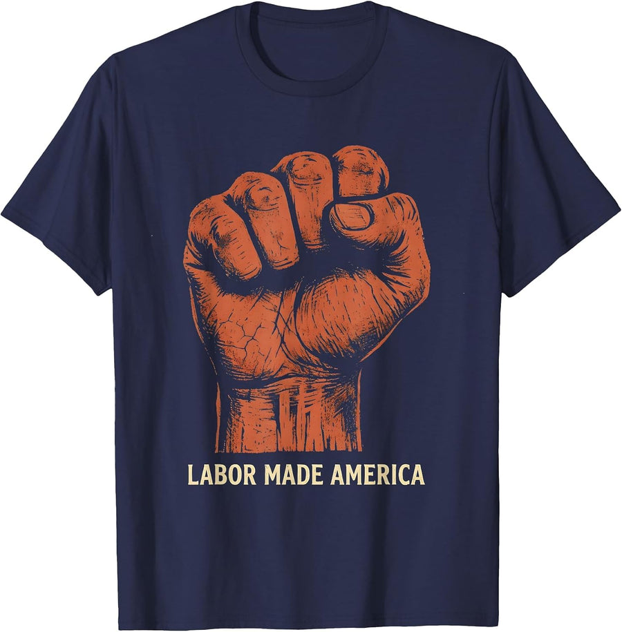 Labor Made America Patriotic Labor Day Design T-Shirt - Navy Blue
