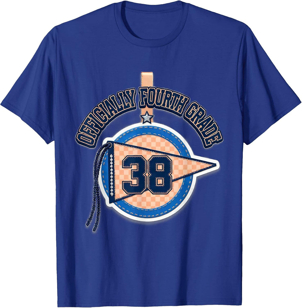 Men's Officially Fourth Grade Sparkle Varsity Back To School Girl T-Shirt - Royal Blue