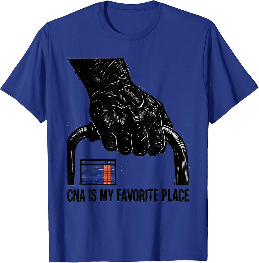 CNA Is My Favorite Place Linocut Healthcare Worker Pride T-Shirt - Royal Blue