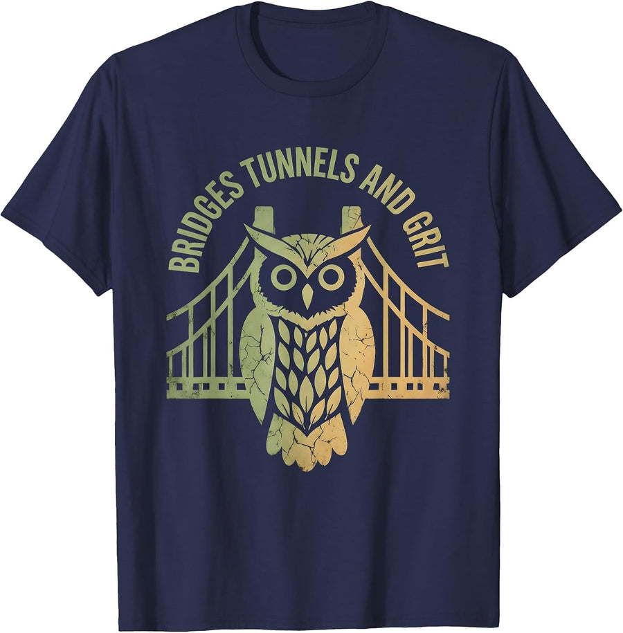 Bridges Tunnels and Grit New York Design T-Shirt - Navy Blue