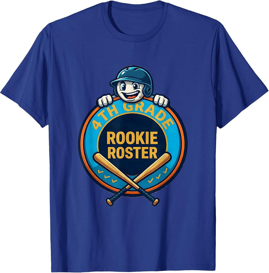 4th Grade Rookie Roster Mascot Logo Back To School Baseball T-Shirt - Royal Blue