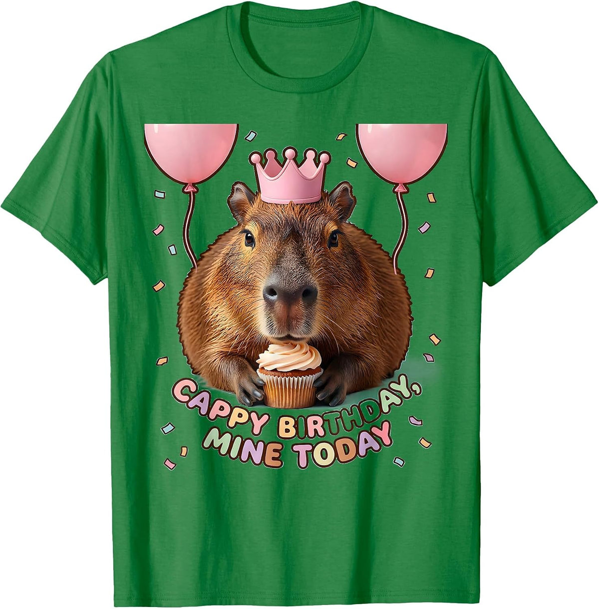 Men's Cappy Birthday Mine Today Kawaii Capybara Kids Party T-Shirt - Kelly Green