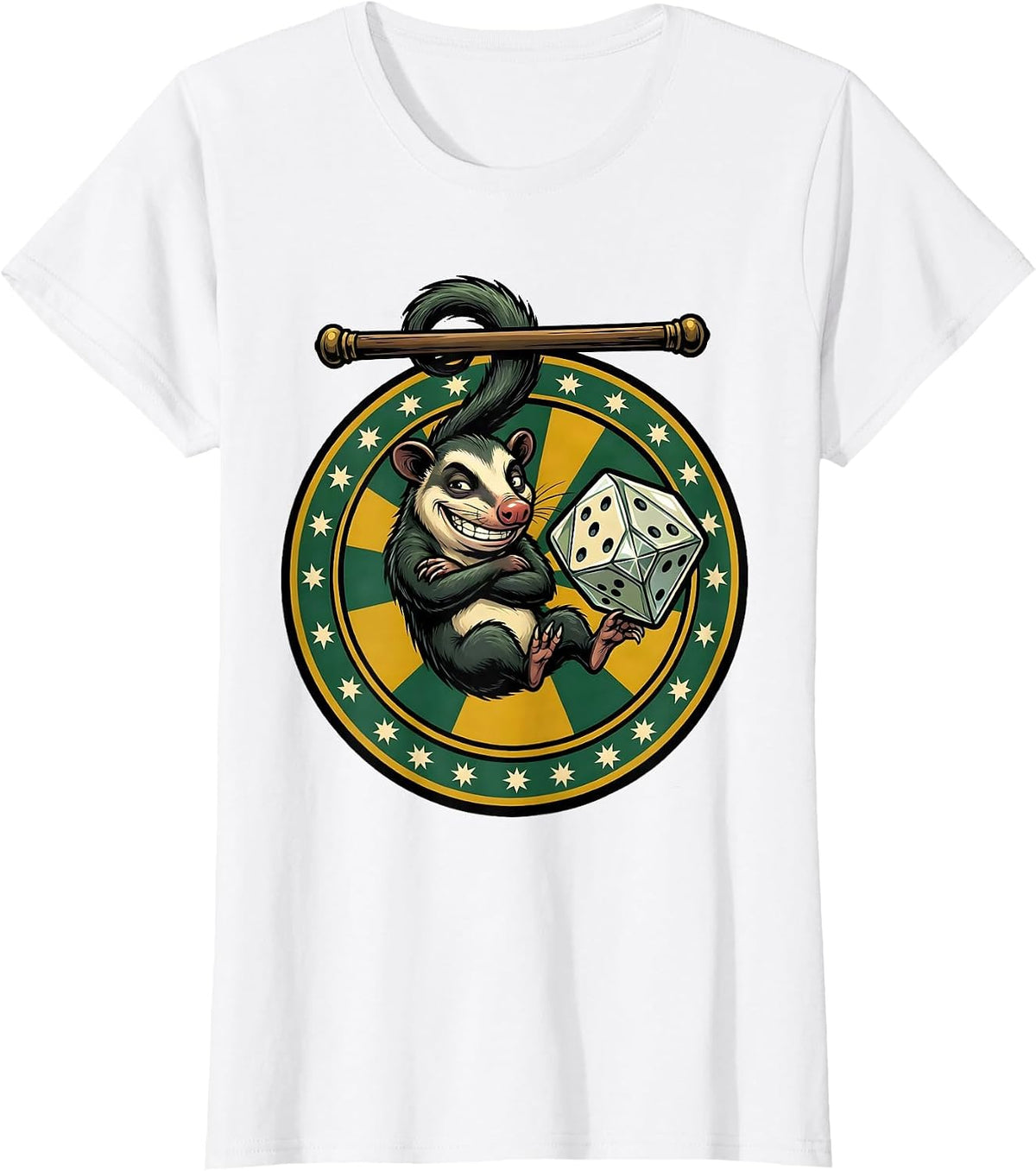 Cartoon Opossum Twenty-Sided Die Meme Humor T-Shirt - White