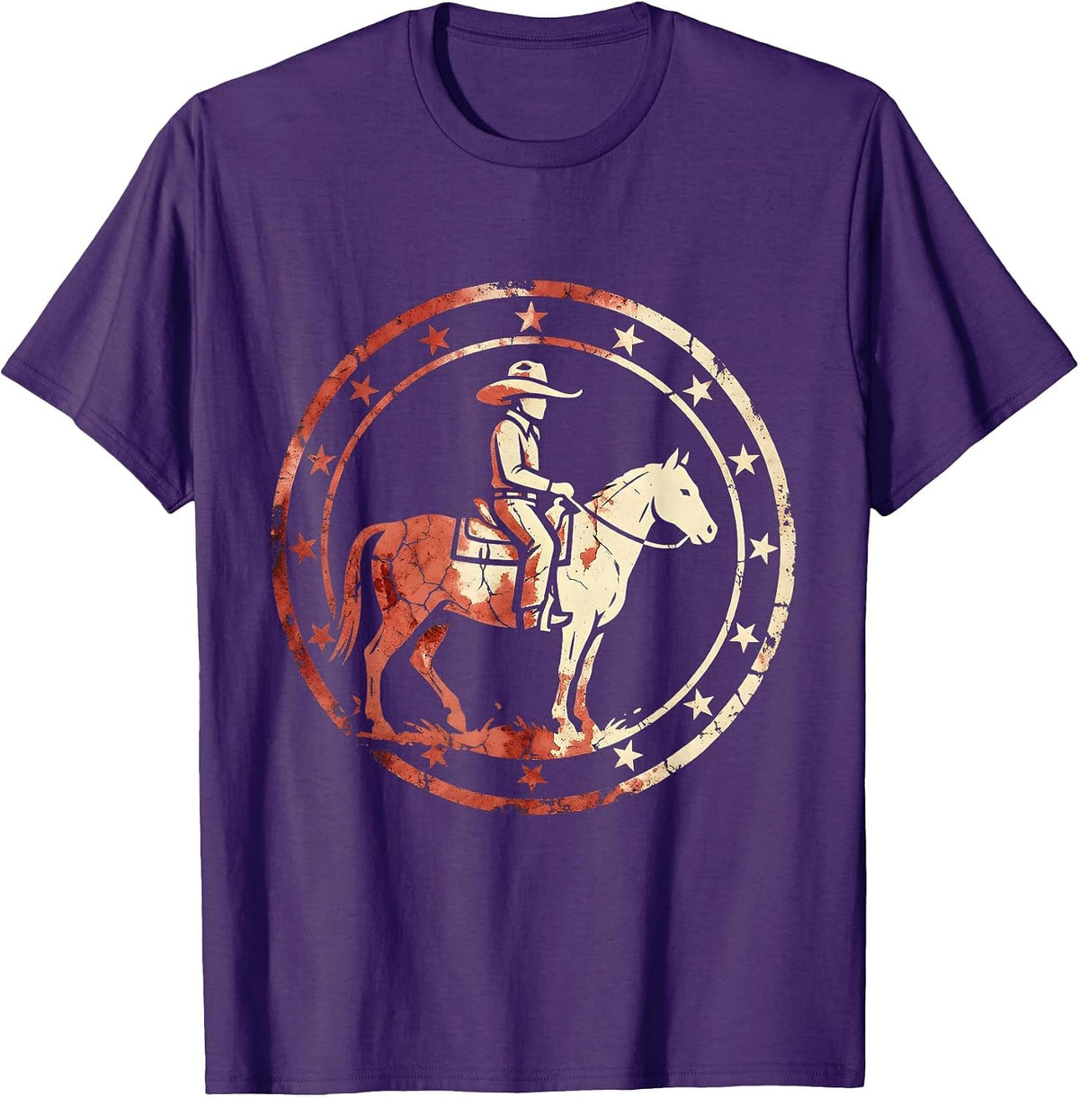 Cowgirl Riding Horse Through Wildflower Meadow T-Shirt - Purple