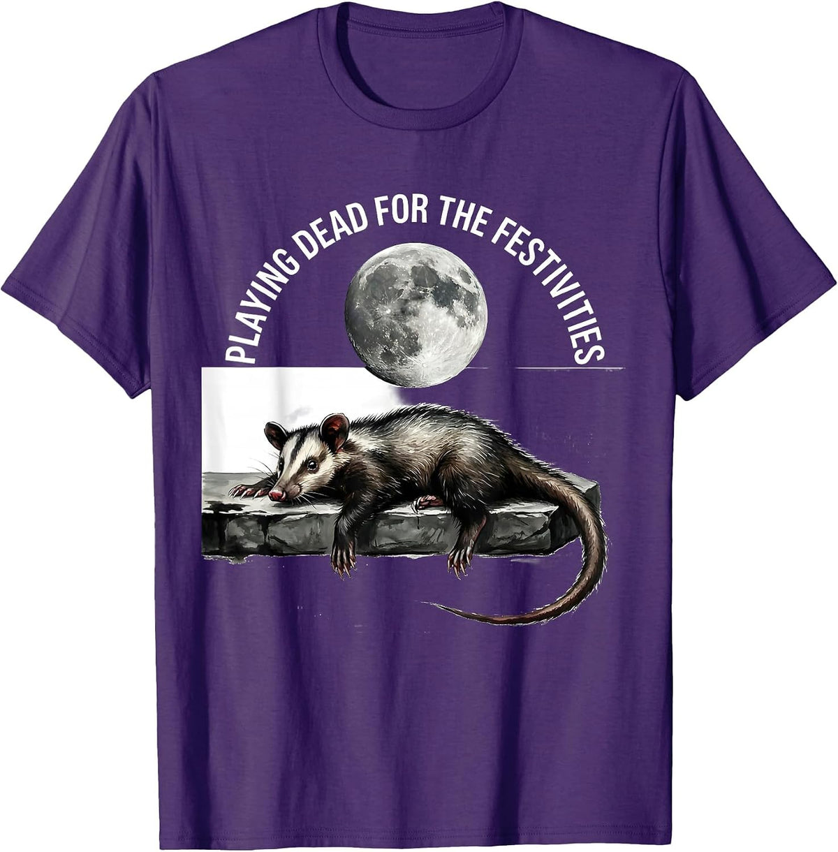 Playing Dead For The Festivities Vintage Opossum Halloween T-Shirt - Purple