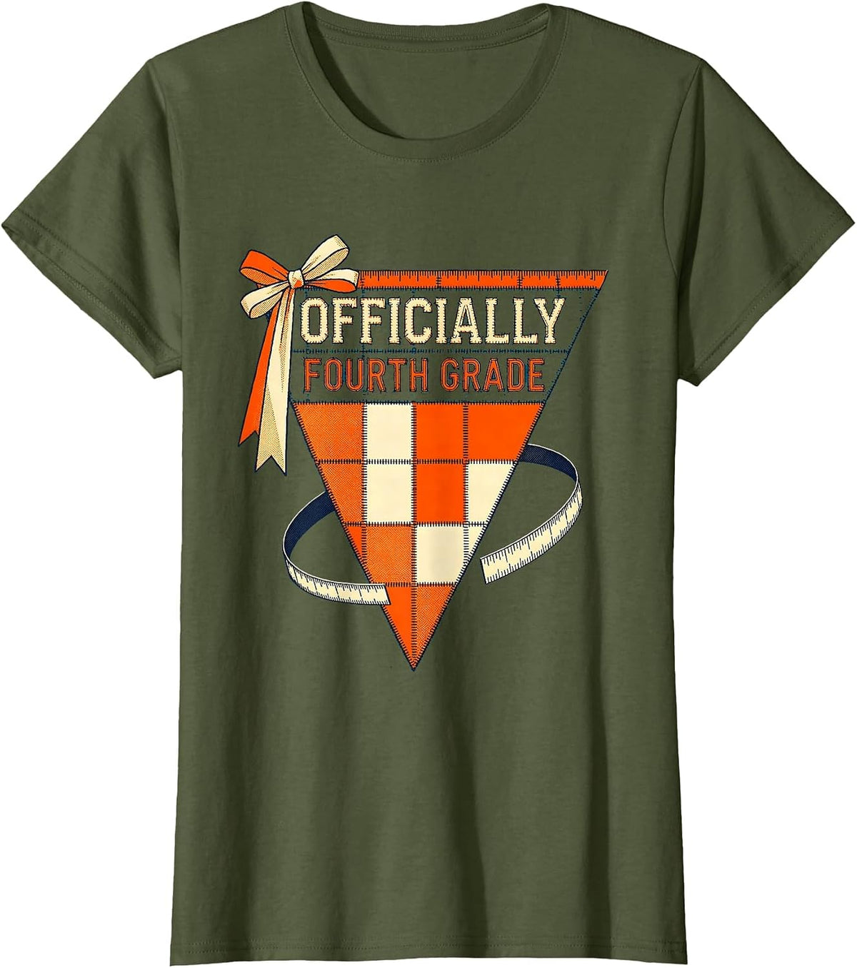 Women's Officially Fourth Grade Risograph Back To School Girl T-Shirt - Olive Green