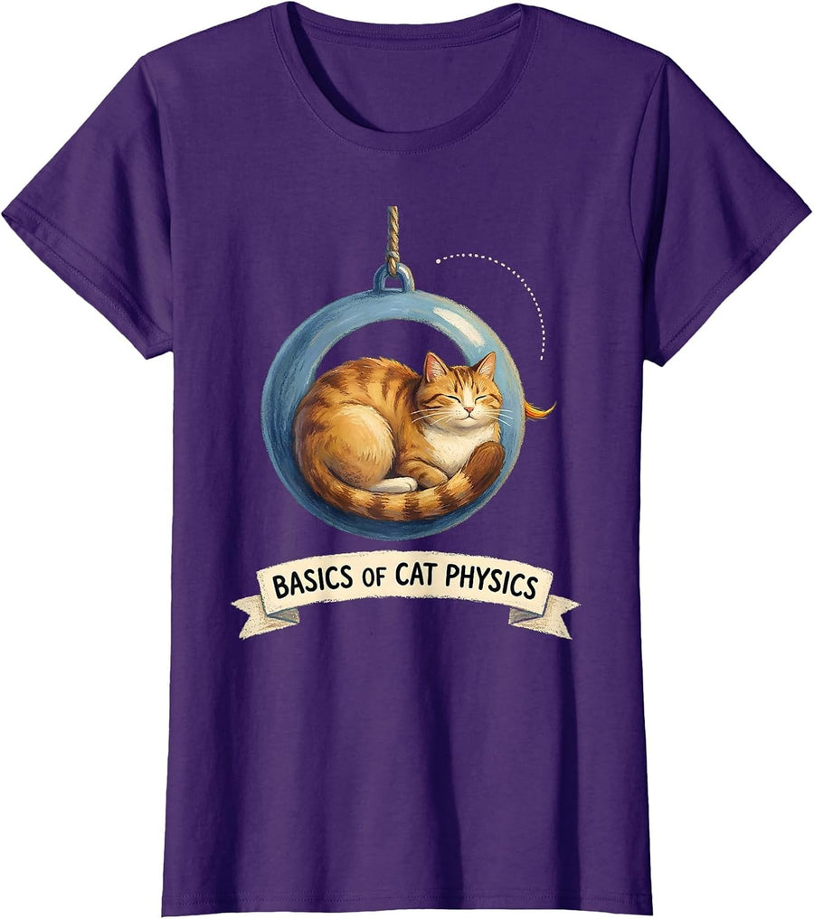 Women's Basics Of Cat Physics Funny Math Cat Teacher Student Lover T-Shirt - Purple