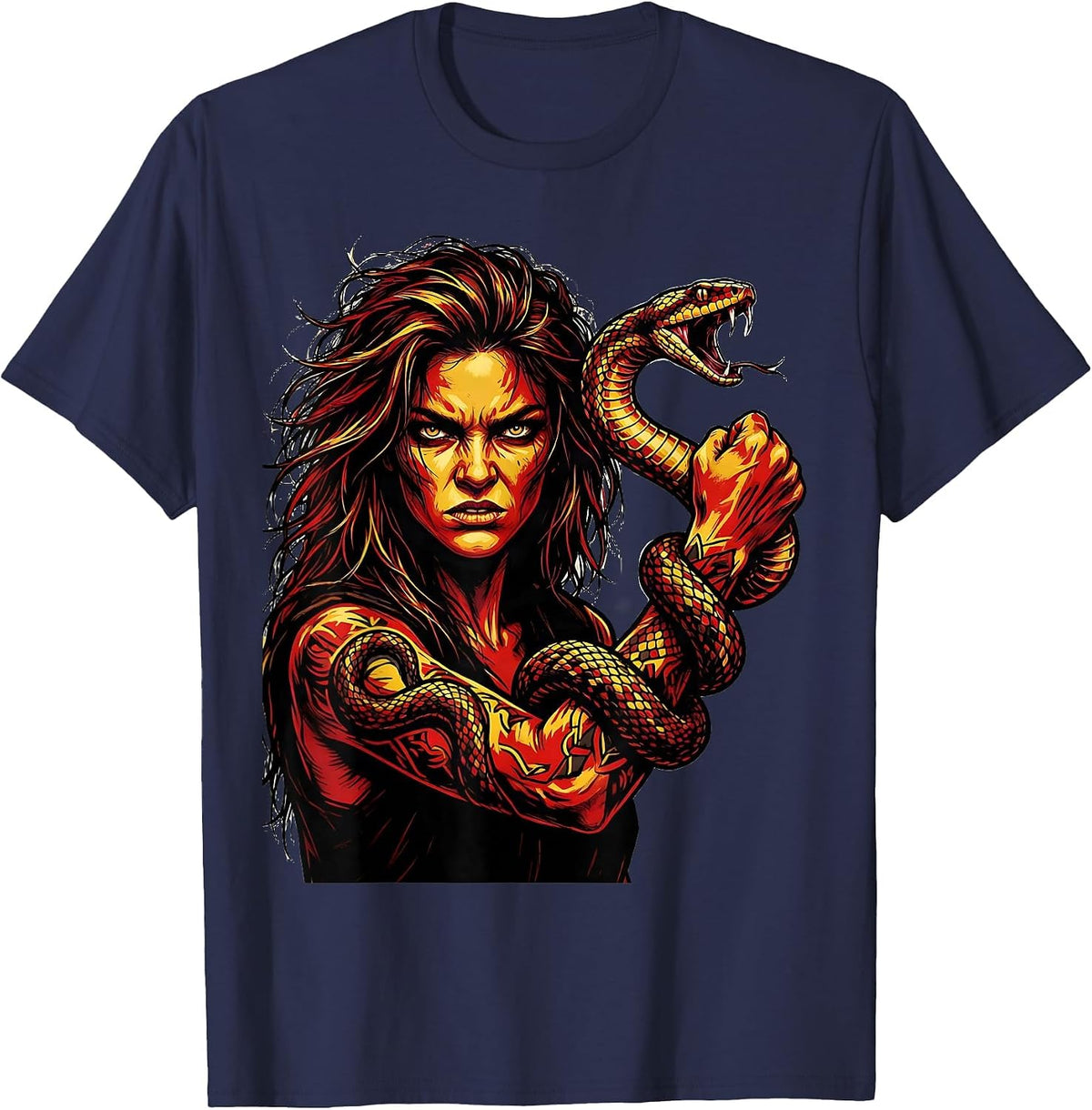 Fierce Rock Snake Coiled Arm Graphic Tee T-Shirt - Navy Blue