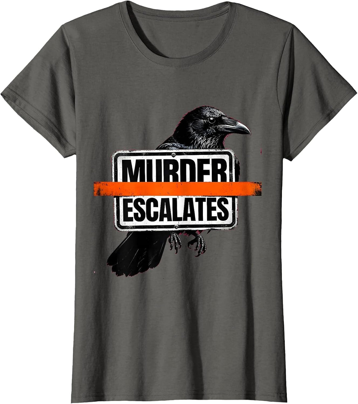 Women's Murder Escalates Brutalist Dark Humor Crow Raven Bird Lover T-Shirt - Asphalt Grey
