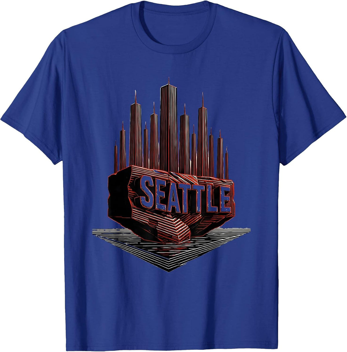 Seattle Geometric Grunge Vintage Skyline City Pride T-Shirt - Royal Blue