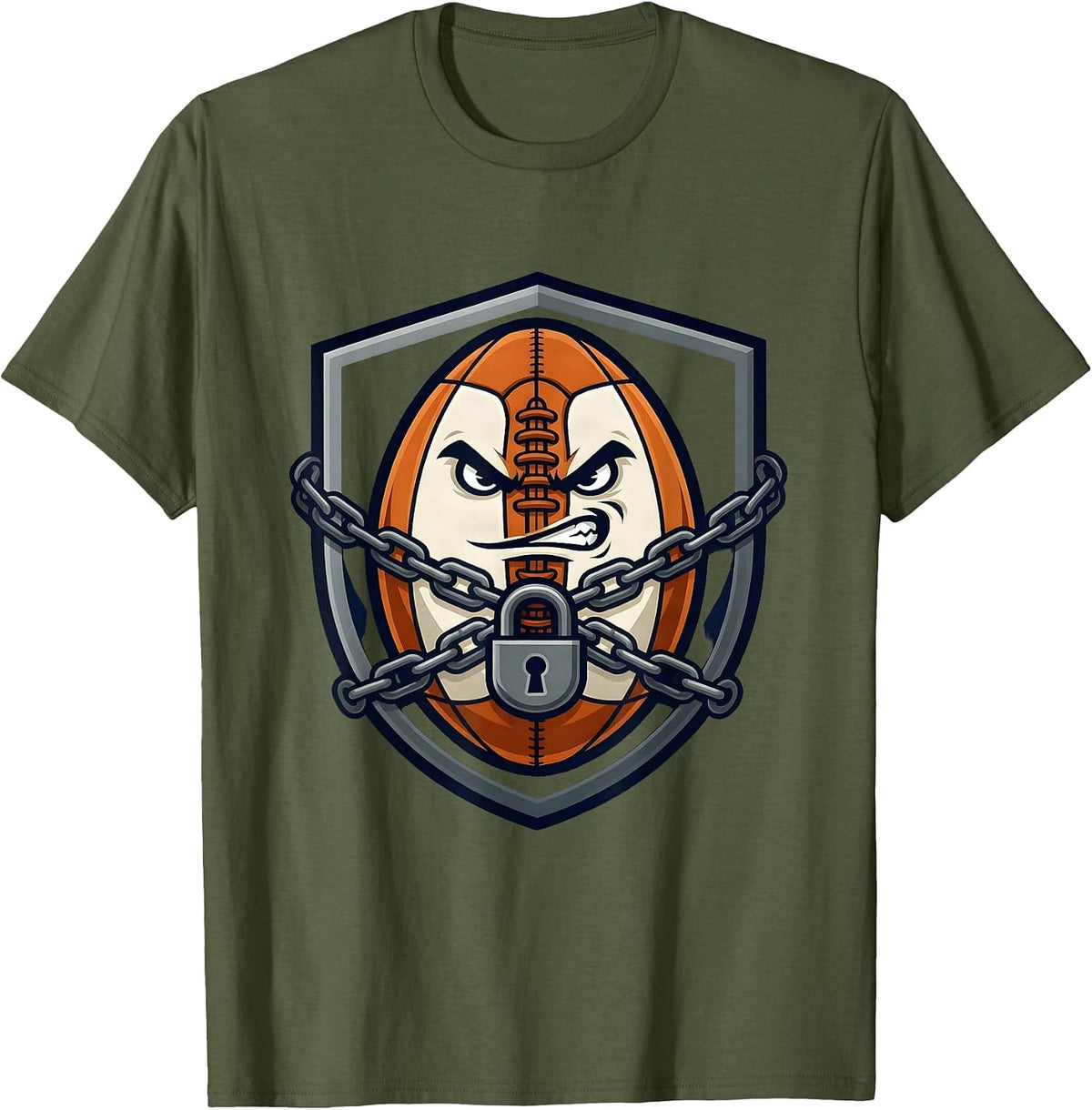 Men's Rugby Ball Wrapped in Chains Graphic Design T-Shirt - Olive Green