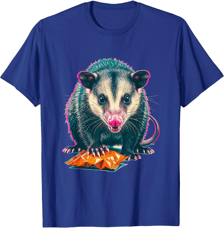 Low Crouching Opossum Risograph Funny Animal Meme T-Shirt - Royal Blue