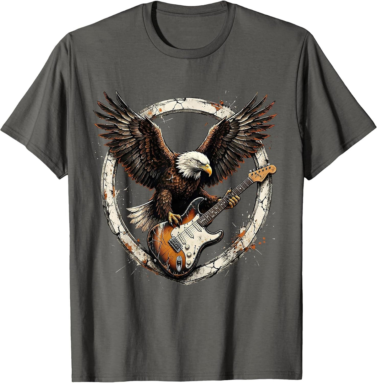 Nashville Bald Eagle Electric Guitar Graphic T-Shirt - Asphalt Grey