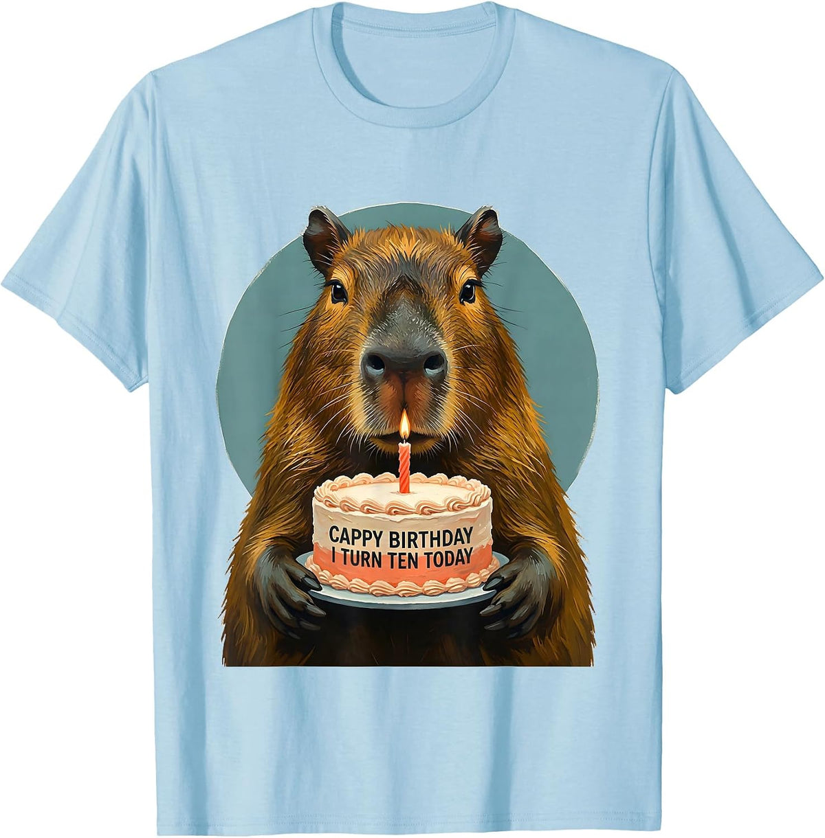 Cappy Birthday I Turn Ten Today Kawaii Capybara 10th T-Shirt - Baby Blue