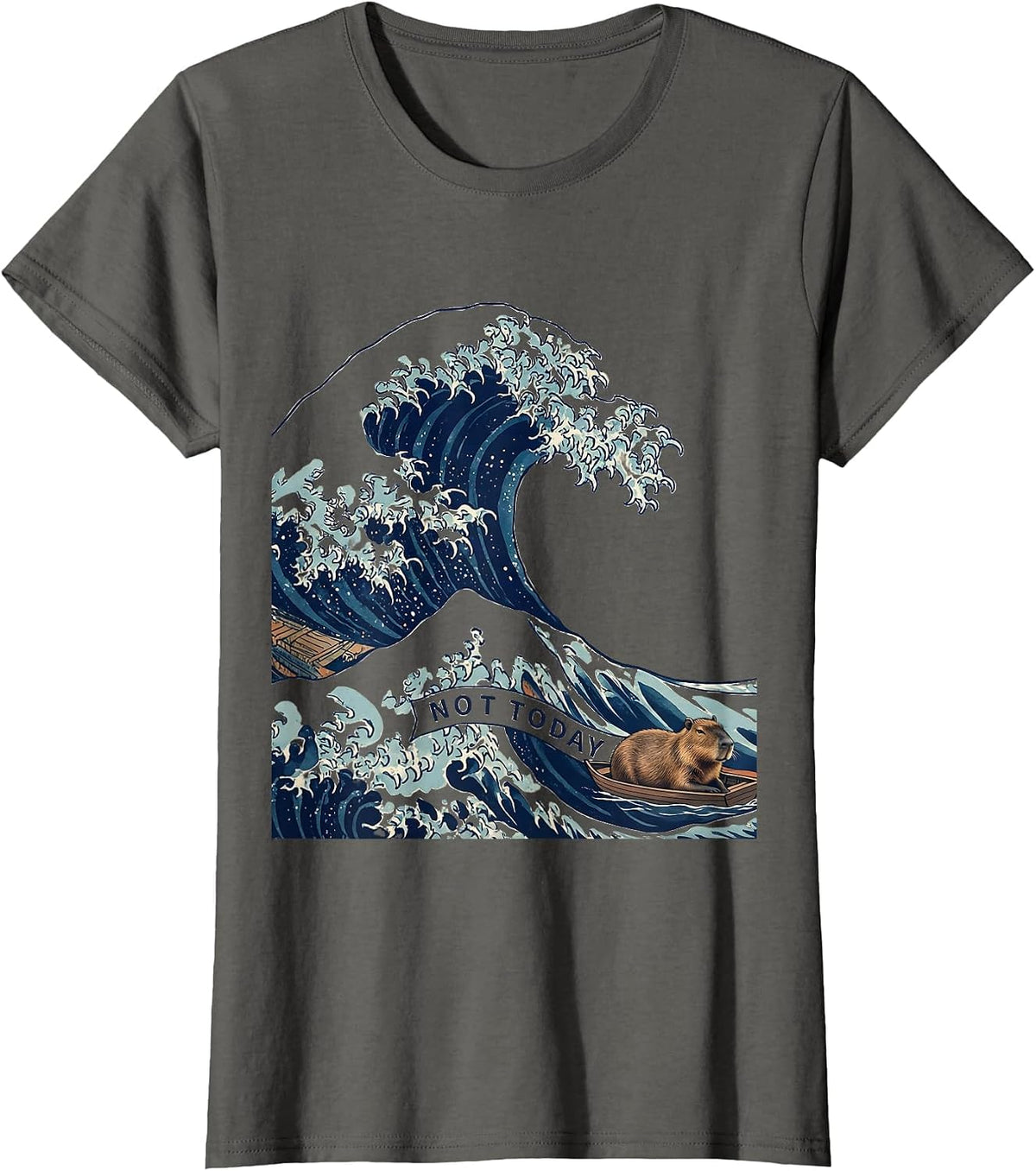 Women's Not Today Ukiyo-e Capybara Japanese Art Meme Humor T-Shirt - Asphalt Grey