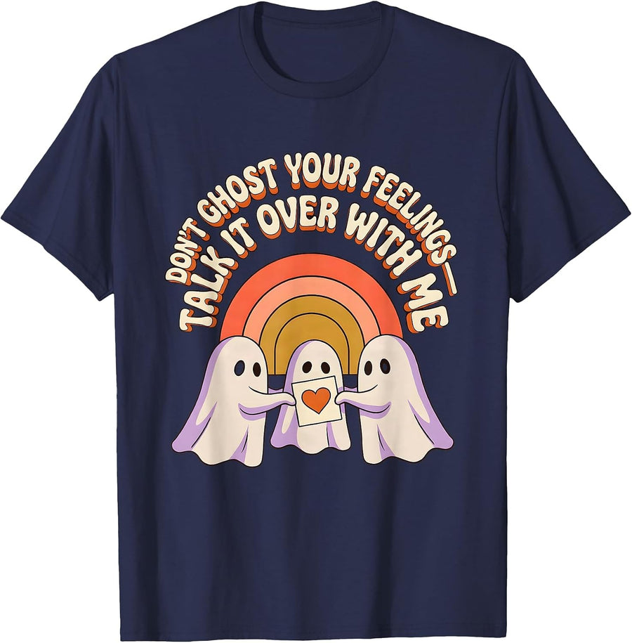 Don't Ghost Your Feelings—Talk It Over With Me Retro T-Shirt - Navy Blue