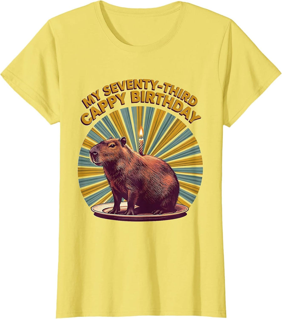 Women's My Seventy-Third Cappy Birthday Funny Capybara Kawaii Animal T-Shirt - Lemon Yellow