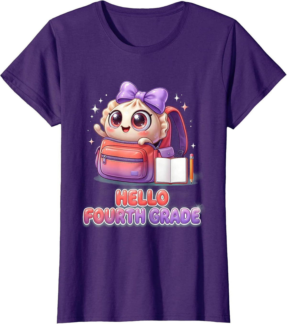 Women's Hello Fourth Grade Cute Dumpling Kawaii Back to School Girl T-Shirt - Purple