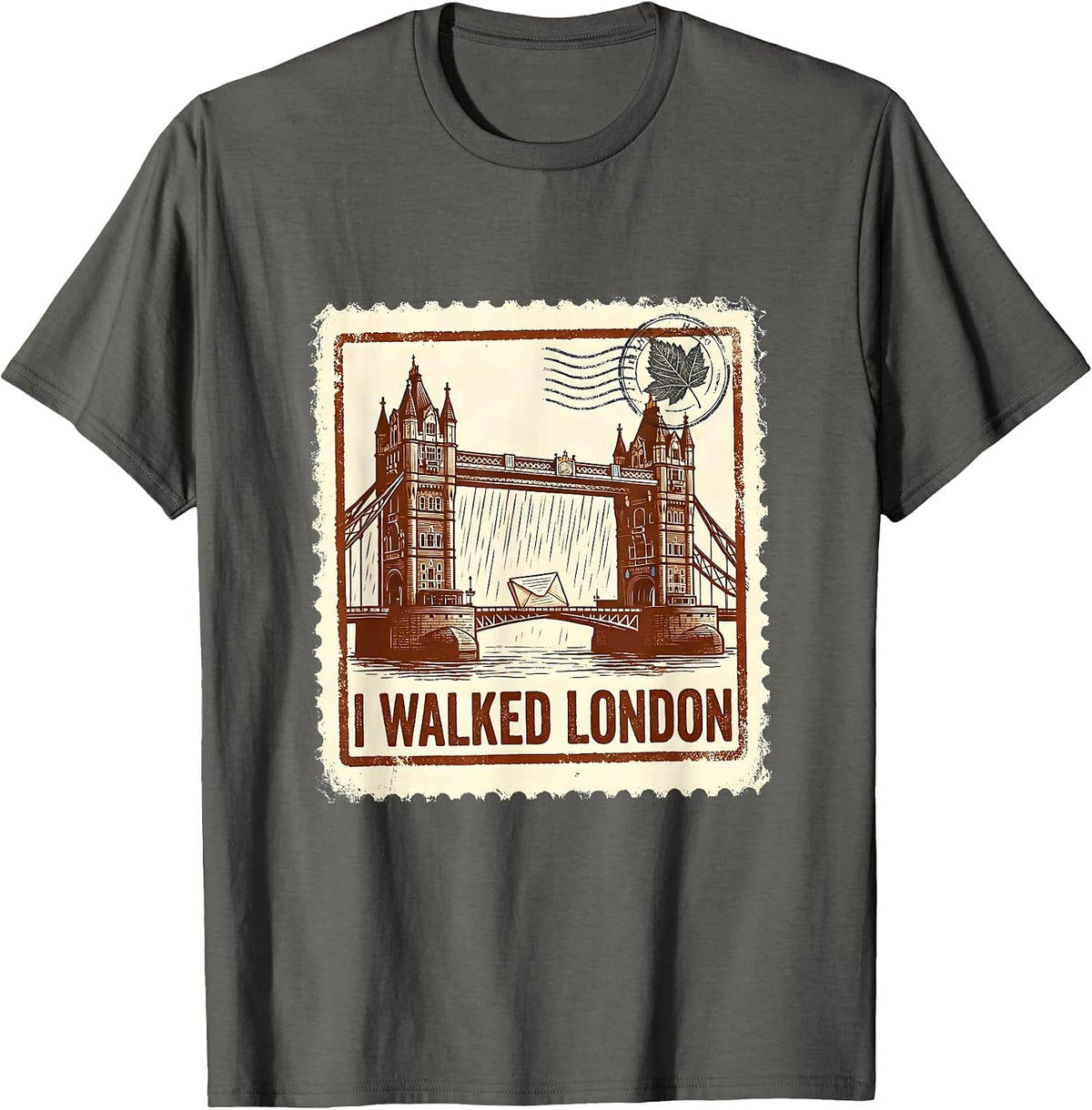 I Walked London Rubber Stamp England Pride Souvenir T-Shirt - Asphalt Grey