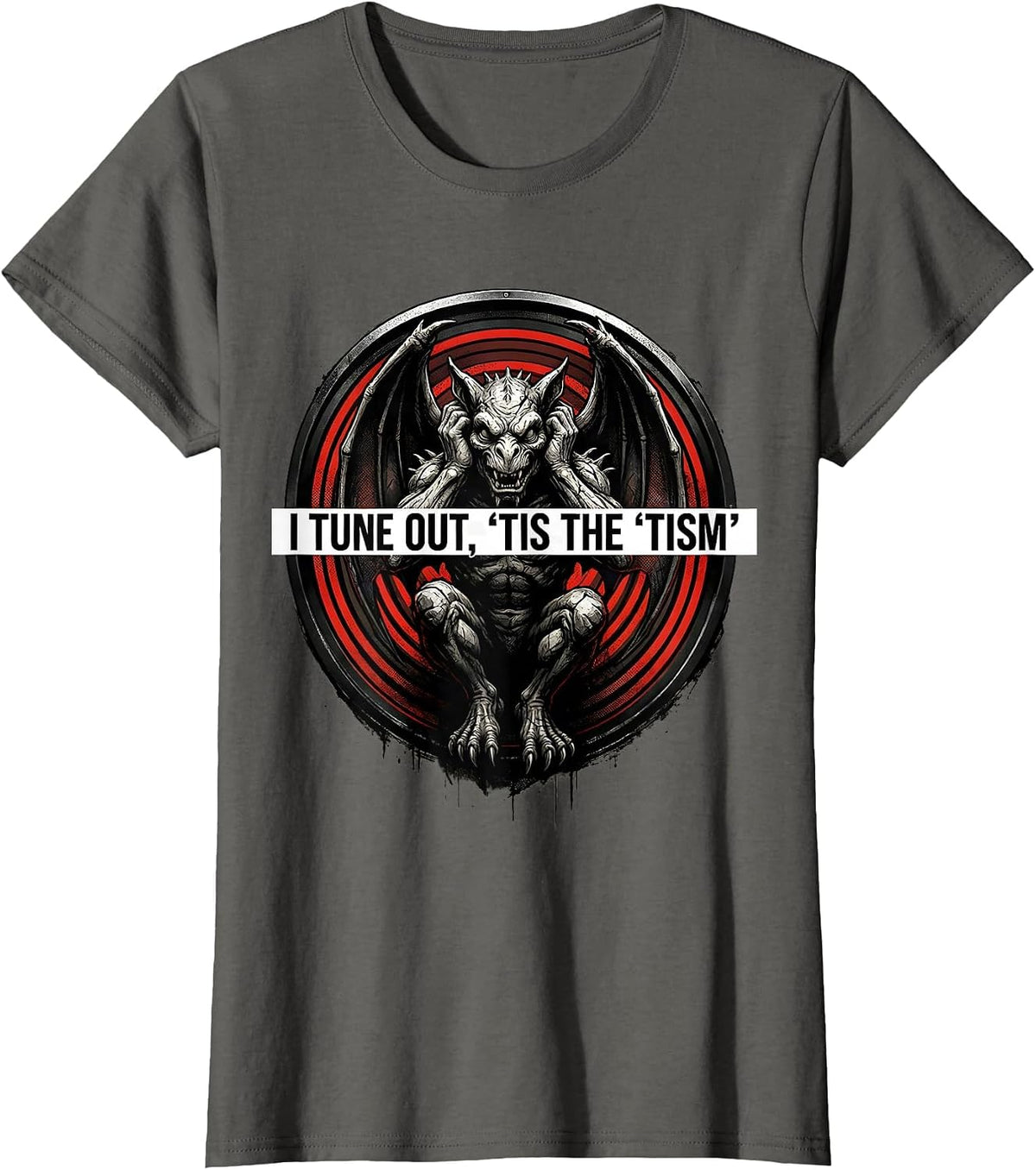 Women's I Tune Out, 'Tis The 'Tism Punk Metal Autism Meme Humor T-Shirt - Asphalt Grey
