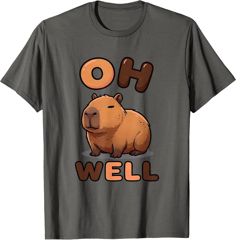 Oh Well Cute Kawaii Capybara Animal Meme Humor T-Shirt - Asphalt Grey