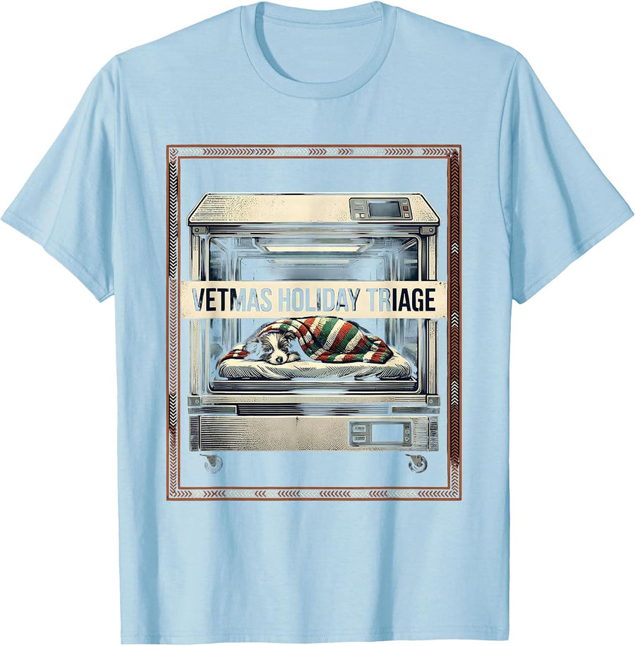 Men's Vetmas Holiday Triage Funny Veterinarian Christmas Vet Tech T-Shirt - Baby Blue
